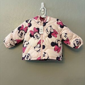 Baby Gap light pink Minnie Mouse print hooded puffer jacket girls 12-18 months